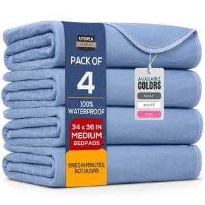 lot 15590 image: Utopia Bedding Washable Underpads 34 x 36 (Pack of 4), Waterproof Reusable Heavy Absorbency Incontinence Bed Pads for Adults, Kids, Elderly and Pets, Bedwetting Pads for Sofa and Couch (Blue)