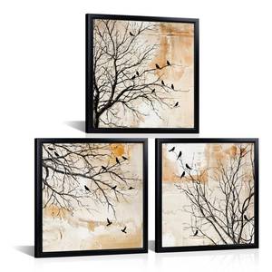 lot 15591 image: LoveHouse Bird on Tree Branch Canvas Wall Art, Black Framed Canvas Prints, Bird Pictures Wall Decor Modern Nature Decor for Home Office Hallway 12x12 Inchx3 Pcs one frame is broken