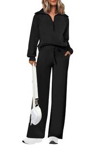 lot 16010 image: PRETTYGARDEN Womens 2 Piece Outfits Casual Lapel Half Zip Sweatshirts and Wide Leg Pants Tracksuit Sets (Black,X-Small)