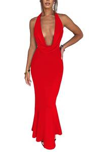 lot 16019 image: LuFeng Womens Sexy Sleeveless Summer Dress Backless Deep V Neck Halter Bodycon Maxi Party Dress M