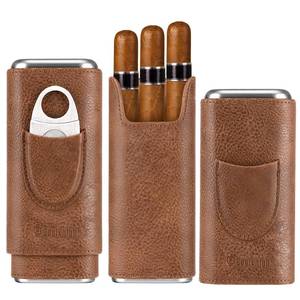 lot 16030 image: COOL KNIGHT Leather Cigar Case - Cedar Wood Lining Travel Humidors for Cigars - Cigar Accessories Include Stainless Steel Cigar Cutter - Cigar Gift Box for Cigar Lovers (Brown)