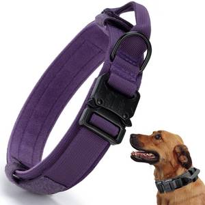 lot 16037 image: Tactical Dog Collar, Adjustable Military Training Nylon Dog Collar with Control Handle and Heavy Quick-Release Metal Buckle for Small Medium Large Dogs, Purple XXL