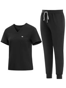 lot 16042 image: Eadflie Medical Scrubs Set for Women - Classic V-Neck Top & Jogger Pants with Stretch Nursing Uniform Scrub Suit L