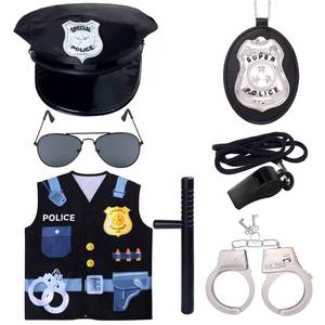 lot 16047 image: Keymall Kids Police Costume Set-7 Pcs Police Officer Dress Up for boys-Hat,Vest, Badge,Whistle,Sunglasses,Handcuff,Baton (Set A)