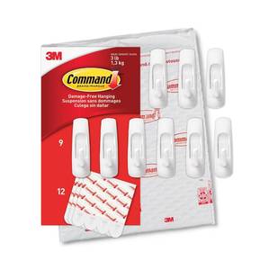 lot 16059 image: Command Medium Utility Hooks, 9 Wall Hook and 12 Strips, Damage-Free Hanging with Adhesive, No Tools Great for Hanging, Organization and Storage, Holds up to 3 lb