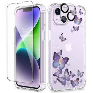 lot 16063 image: GVIEWIN for iPhone 14 Plus Case Floral, with Screen Protector&Camera Lens Protector,Non YellowingSoft Shockproof Clear Phone Protective Cover for Women,Flower Pattern Design 6.7(Alluring Butterfly)
