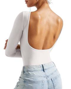lot 16067 image: SUUKSESS Women Backless Y2k Long Sleeve Bodysuit Double Lined Open Back Sexy Basic Top(Snow White,Small)