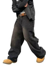 lot 16075 image: DFGIGT Mens Baggy Hip Hop Jeans Wide Leg Skater Denim Pants Casual Loose Fit Long Trousers Streetwear Jinco Oversized Relaxed Y2k 2000s Extreme Motion Skateboard,A10 Black,Medium