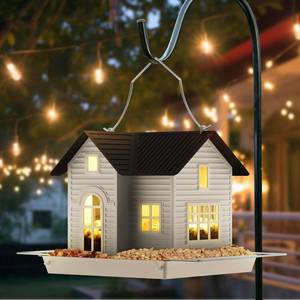 lot 17545 image: MrCrafts Solar Bird Feeder - Hanging Metal Bird House Feeder with Solar Lights, Outdoor Solar Lantern, Garden Decor for Outside, Unique Gifts for Mom, Grandma, Christmas