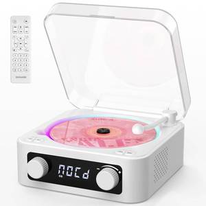 lot 17546 image: CD Player with Built-in Speakers Portable Bluetooth Input&Output Desktop CD Players for Home with Screen Display, Ambient Lighting, FM Radio, White Noise Mode, Remote Control, USB Type-c, White