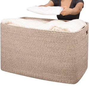 lot 17551 image: OIAHOMY 118L XXXLarge Cotton Rope Storage Basket, Oversized Blanket Basket, Used for Organizing Dirty Clothes in Living Room, Bedroom, Nursery, Dog Toy Storage Bins, 25 x 17 x 16,Brown variegated