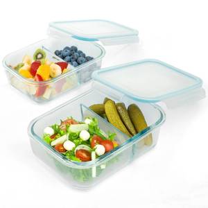 lot 17562 image: Moss and Stone Rectangular Borosilicate Glass Meal Food Containers - Prep Food Storage Containers Airtight - Snap Locking Lids �� Microwave, Oven, Freezer, Dishwasher Safe �� with 2 Compartment 2 Pack