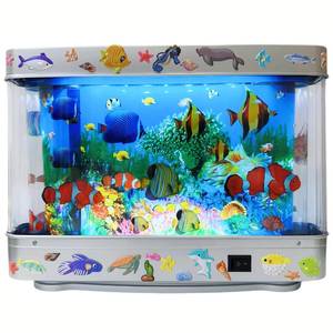lot 17577 image: Fake Fish Tank Lamp - Moving Aquarium Night Light with Virtual Ocean Effect, 80s Retro Design for Adult Relaxation, Artificial Aquarium Decorative Lamp for Kids Room and Cat Owners(US Plug)