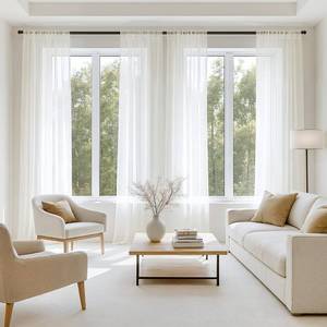 lot 17588 image: MIULEE Ivory Sheer Curtains 96 Inches Long, 4 Panels Set, Light Filtering Rod Pocket Voile Drapes for Living Room and Bedroom, Airy Soft Fabric Window Treatments, 42 x 96 Inches
