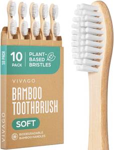 lot 18341 image: VIVAGO Bamboo Toothbrushes 10 Pack �� Natural Toothbrushes, Plant-Based Soft Bristles �� Eco-Friendly Wooden Toothbrush