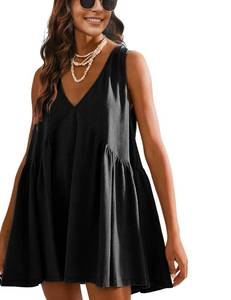 lot 18350 image: Athlisan Womens Summer Sleeveless Mini Dress Casual Loose V Neck Sundress with Pockets(Black-XXL)
