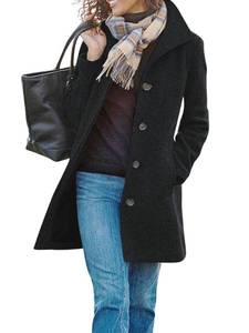 lot 18355 image: CHARTOU Womens Casual Thicken Wool Blend Stand Collar Single Breasted Pea Coat (XX-Large, Black)