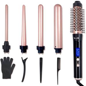 lot 18358 image: EUTTR 5 in 1 Hair Curling Wand Set, Hair Curlers for Short Long Hair, Curling Wand and Curling Brush, 4 Temperature Settings Curling Iron, Hot Brush Styler with Different Attachments