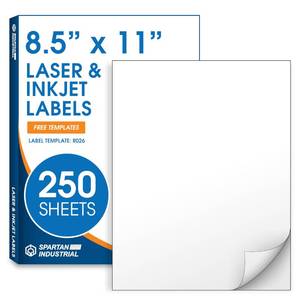 lot 18360 image: 8.5 X 11 Matte White Full Sheet Labels (250 Sheets, 250 Stickers) Printable Sticker Paper for Laser & Inkjet Printers - Spartan Industrial Template R026