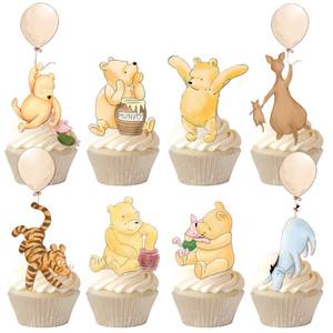lot 18364 image: 48 Pcs Winnie Cupcake Toppers Classic Pooh Baby Shower Decorations Cute Cake Decorations Oh Baby Newborn Party Favors Boys and Girls First Birthday Supplies