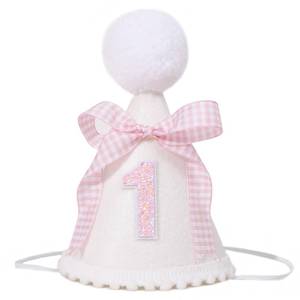 lot 18375 image: Pink Bow 1st Birthday Hat - Baby Girls 1st Birthday Crown, Pink First Birthday Decoration, Princess 1st Birthday Decor for Girls, Cake Smash Props