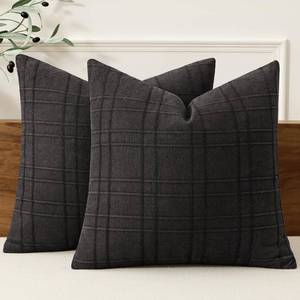 lot 18376 image: MIULEE Decorative Linen Check Throw Pillow Covers Neutral Farmhouse Vintage Pillow Covers 20x20 Set of 2 Boho Modern Home Decor for Sofa Couch Bedroom Cushion Black