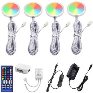 lot 18377 image: AIBOO RGBWW RGB  Warm White Color Changing Christmas Xmas Under Cabinet LED Lights Kit IR Remote Puck Lights for Kitchen Counter Shelf Furniture Ambiance Lighting (RGBWW, 4 Lights, 12W)