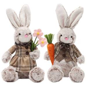 lot 18379 image: Juegoal 2 Pack Easter Bunny, 12.6 Handmade Huggable Rabbits Couple, Easter Basket Rabbits, Cute Bunny Party Favor Figurine, Spring Tabletop Holiday Room Decorations