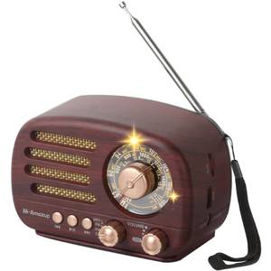 lot 18385 image: M-Amazup Radios Portable AM FM SW, Retro Radio with Speaker, Transistor Radio Bluetooth 5.3, Rechargeable Battery Powered, TWS, Support TF CardMP3USB Playing, Gifts for Senior, Dark Wood