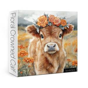 lot 18391 image: Funny Highland Cow Flower Puzzles for Adults 1000 Pieces, Beautiful Alpine Cattle Animal Painting Jigsaw Puzzle, Difficult Impossible Art Puzzles