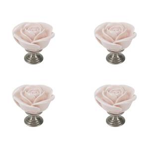 lot 18394 image: Savagrow 4pcs Light Pink Rose Flower Ceramic Knobs Cabinet Drawer Door Pull Handles Dresser Roses Knobs