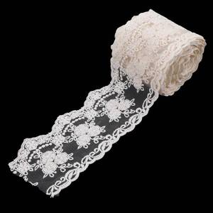 lot 18404 image: 5 Yards White Lace Ribbon, 3.35 Inch Width Cotton Lace Trim Delicate Floral Ribbon Encajes para Costura for Sewing Crafts Bridal Wedding Dress Embellishment Gift Wrapping