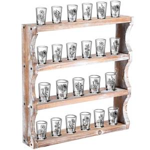 lot 18405 image: DoubleFill Wood Shot Glass Display Case Shot Glasses Holder Wall Floating Shelves Bar Collection Stand Collection Display Rack (Vintage Brown)