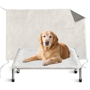 lot 18411 image: Washable Dog Pee Pads with 4 Straps Soft Plush Dog Cot Replacement Cover for Elevated Beds & Crates - 3X Thicker, Leakproof, Reusable, Grey 42 x 26