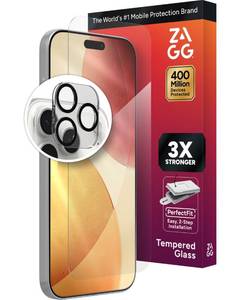 lot 18412 image: ZAGG Glass Screen & Camera Lens Protection for iPhone 17 Pro Max - Impact & Shatter Protection, Full Coverage Scratch & Smudge-Resistant Tempered Glass, Anti-Reflective Camera Lens Protector
