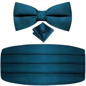 lot 18426 image: Dubulle Dark Teal Cummerbund and Pre Bow Tie for Men Mens Solid Bowtie and Pocket Square Cufflinks Wedding Business