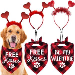 lot 18433 image: STMK 4 Pack Valentine��s Day Dog Costumes, Holiday Valentines Dog Outfits Bandanas Heart Headbands for Small Medium Large Dogs (Red, Free Kisses & Be My Valentine)