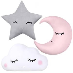 lot 18437 image: Chunful 3 Pcs Moon Star Cloud Plush Pillows Soft Stuffed Nursery Decor Cushions for Bedroom Home Decor(Pink Gray White)