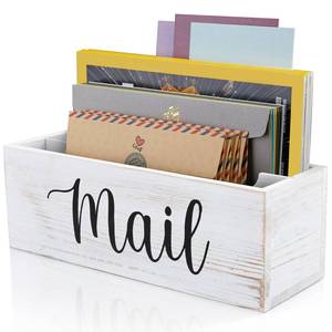 lot 18441 image: DRASTAR Mail Organizer Countertop, Mail Holder Wall Mount, Retro White Mail Sorter Organizer, Envelope Holder for Home Office