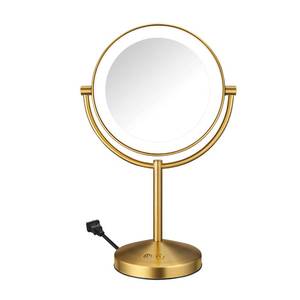 lot 19925 image: Conair Lighted Makeup Mirror, Double-Sided LED Vanity Mirror with 1X10X Magnification, 3 Light Settings, 3 Modes, 360° Rotation, Brushed Brass Finish (small cosmetic damage)