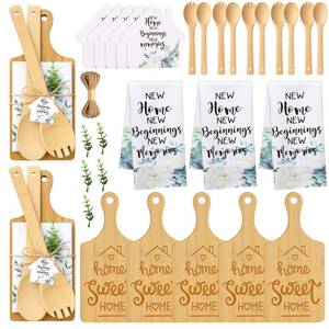 lot 19932 image: Geelin 31 Pcs5 Sets Housewarming Gifts Engraved Cutting Board New Home Beginning Memories Kitchen Towels Cards Bamboo Spoons House Warming Gift Set for Homeowner Neighbor Couple Apartment Kitchen