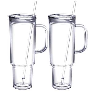 lot 19936 image: MEWAY 40 oz Acrylic Tumbler with Handle and Straw Lid��Double Wall Vacuum Reusable plastic Water Bottle Travel Mug Cup��Classic Tumblers Cupholder Friendly (2 Pack)