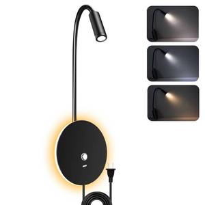 lot 19951 image: ERAY Wall Mounted Reading Light, Book Light for Reading with 3 Dimmable Color Temperatures, Flexible Gooceneck, Eye Caring, Plug in Bedside Lamp for Bedroom, 360° Rotation Headboard Light