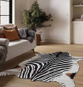 lot 19970 image: NativeSkins Faux Zebra (Large)  4.6ft x 6.6ft  Zebra Print  Western Bedroom Decor  Hand-Cut, Faux Suede No-Slip Backing  Western Rug  Animal Print Rug  Cow Hide