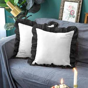 lot 20337 image: Dual Tone Ruffle Pillow Shams Set of 2, 26X26 - Solid Ruffled Fringe Design Pillow Covers Microfiber Soft & Breathable - Decorative Pillow Cases 26X26 - (White-Black)