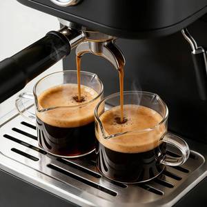 lot 20339 image: DWTS DANWEITESI Espresso Cups Set of 2 Espresso Machine Accessories - Espresso Shot Cups for Home Baristas - Essential Coffee Bar Accessories - 4oz Glass Espresso Cup Set with Handled and Spout