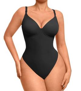 lot 20341 image: FeelinGirl Shapewear Bodysuits for Women Tummy Control, Thong Body Suit Deep V Neck Sculpting Snatched Waist Body Shaper, Black, S