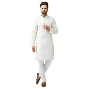 lot 20354 image: Sojanya (Since 1958 MenS Off-White Silk Blend Kurta Churidar Pyjama Set, Size 40