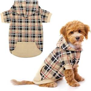 lot 20355 image: EXPAWLORER Plaid Dog Hoodie - British Style Warm Dog Sweater Shirt with Leash Hole,Pitbull Clothes Outfits,Winter Coat Apparel for All Breeds Puppy Girl Boy-Cat Apparel,Beige Medium