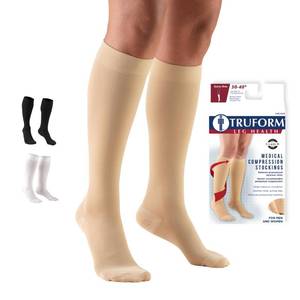 lot 20356 image: Truform 30-40 mmHg Compression Stockings for Men and Women, Knee High Length, Closed Toe, Beige, X-Large